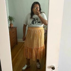 TopShop orange gingham midi skirt